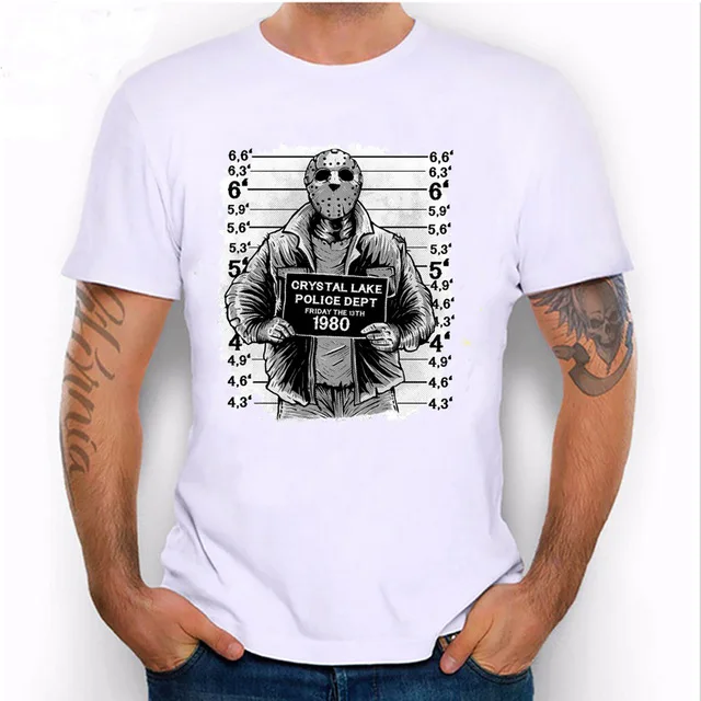 

New summer hipster design men's short sleeve friday the 13th 1980 T-Shirt jason mugshot print male Tops street boy novelty Tee