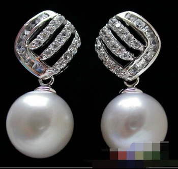 

hj 00327 AAA++ 925silver 10mm white PEARL Mosaic zircon dangle EARRING
