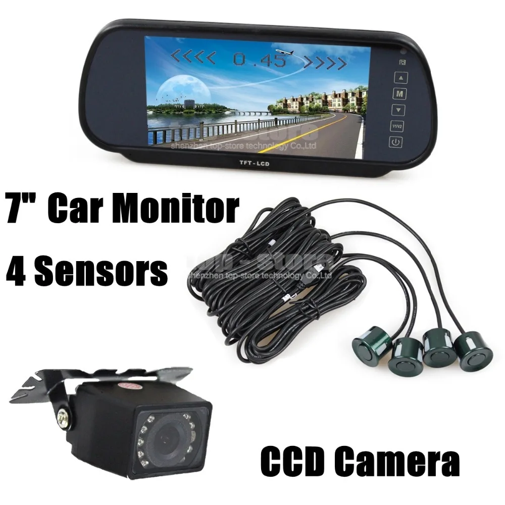 DIYKIT 7 Inch Rear View Car Mirror Monitor + Video Parking Radar + IR Night Vision Car Camera Parking Sensor Assistance System