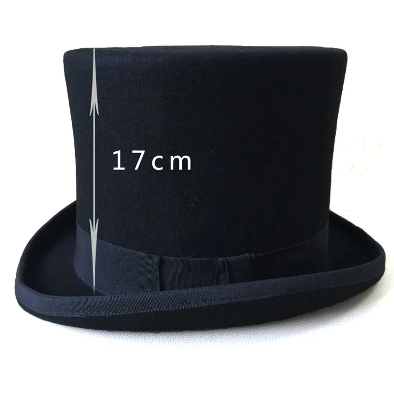 Лоскутный Стимпанк Викторианский формальный топ черная шляпа шерстяной фетр винтажный волшебник Fedoras Mad Hatter President котелок шляпа - Цвет: L