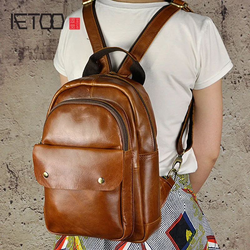 

BJYL First layer of leather leather backpack casual 10-inch shoulder brown travel backpack computer bag