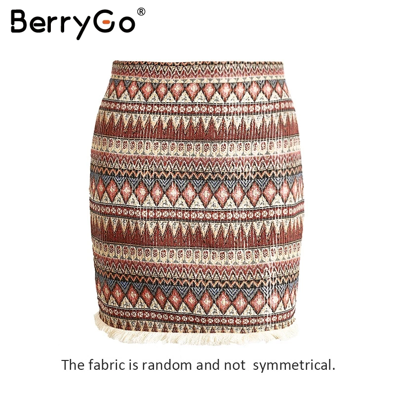 BerryGo Boho chic tassels Этническая Высокая талия пляжная юбка для лета Женская Мини Короткая юбка винтажные юбки-карандаш Женская Нижняя - Цвет: Pattern 1