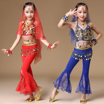 

Girls Belly Dance Costume Set Bollywood Performance Clothing For Children Indian Bellydance Exotic Dance Wear 3 Colors DC1374