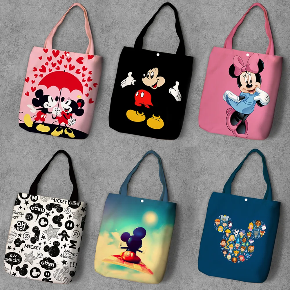 

Mickey Cartoon Student Printed Canvas Shopping Backpack Large Capacity Anime Tote Fashion Ladies Casual Shoulder Bags