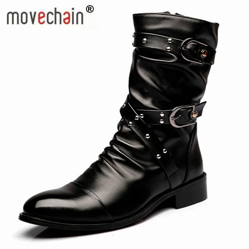 Movechain/Новое поступление Мужские ботинки в стиле панк из натуральной кожи с