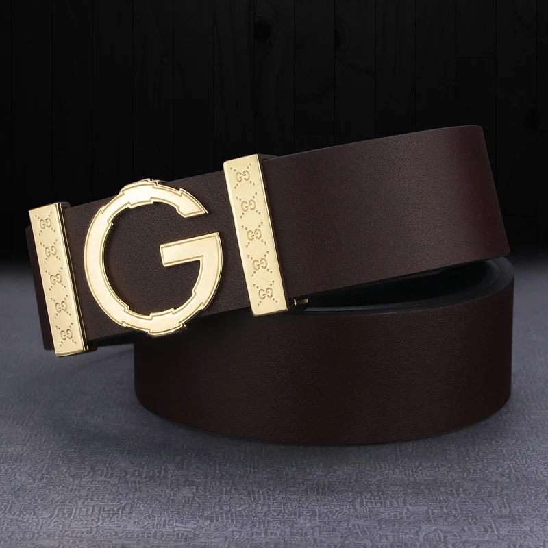 High Quality G letter Slide buckle leather genuine belts men fashion luxury brand Cowskin Waist Strap Casual cintos masculin