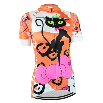 

Women's MTB Bike Jersey Orange Cats Cycling Clothing Short Sleeve Outdoor Top Bike Shirts Girls Wear Jersey bicycle Shirts