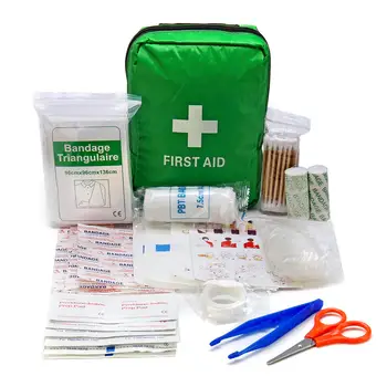 

121Pcs Green First Aid Kit Medical Emergency Bag SOS for Outdoor Camping Travelling Scissors Bandage Disposable Gloves