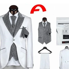 Белый Ласточка фрак максимумом нагрудные куртка мужской костюм 3 штук последние Дизайн высокое качество Формальные смокинг костюм Homme SlimTerno