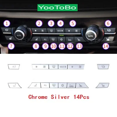 Yootobo пианино черная кнопка Чехлы для клавиш комплект для ремонта A/C обогреватель переключатель крышка 61319313923 Подходит для BMW 5 6 7 F10 F01 F12 - Название цвета: Silver 14Pcs