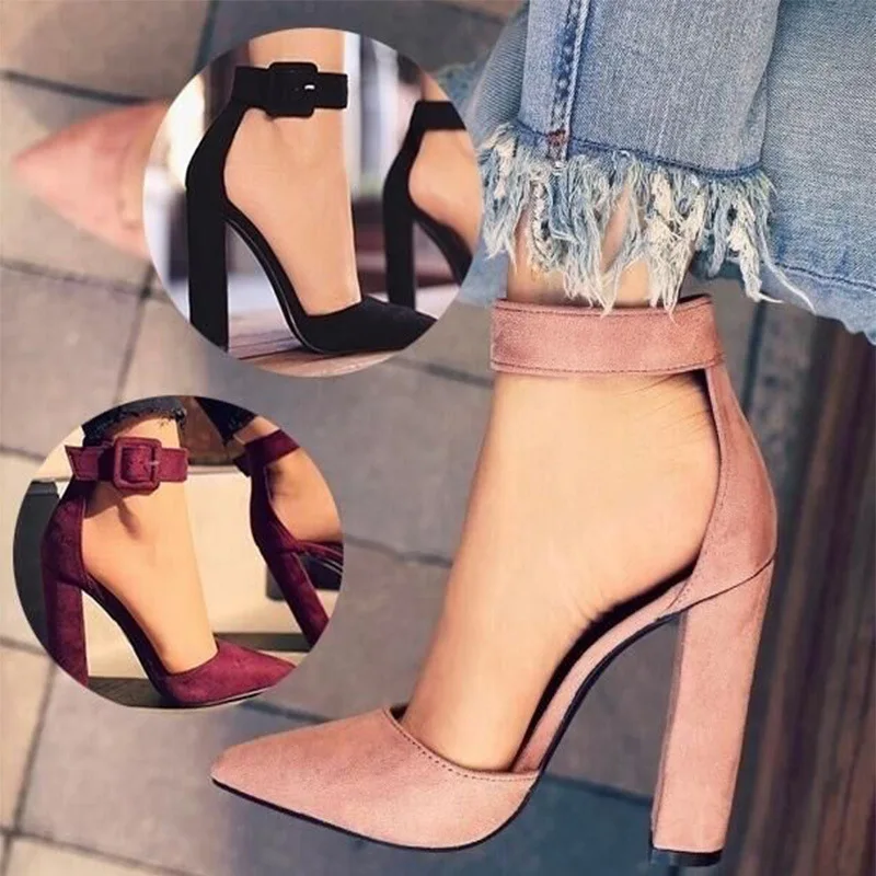 

Women Pumps Fashion Women Shoes Party Wedding Super Square High Heel Pointed Toe Red Wine Ladies Pumps Size 35-43