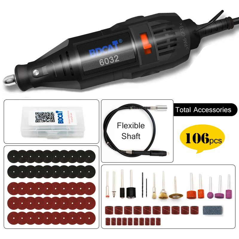 

BDCAT Electric Mini Drill Rotary Tool Polishing Machine Power Tool Variable Speed Engraving Pen with 106pcs Dremel Accessories