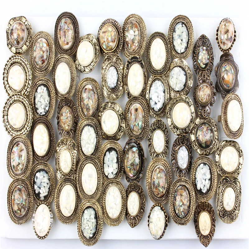 QianBei 15 шт./компл. роскошный сплав состаренная бронза кольца вечерние модные овальная ракушка камень кольцо ювелирные изделия подарок