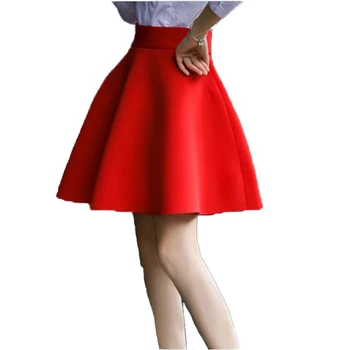 

High Quality Women Girls Fashion Classical Vintage Empire Waist Mini Skirt Red Cotton Spandex Big Flare High Waist Short Skirt