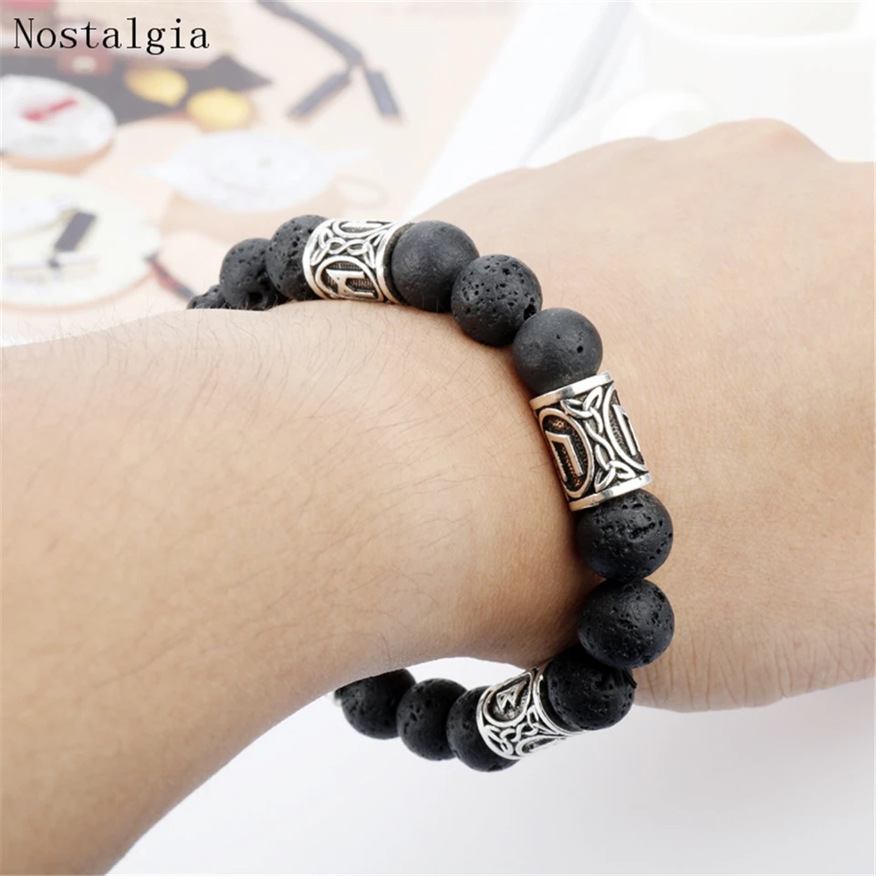 Viking Bracelet Norse Jewelry 10 mm Tiger Eye Bracelet with Rune