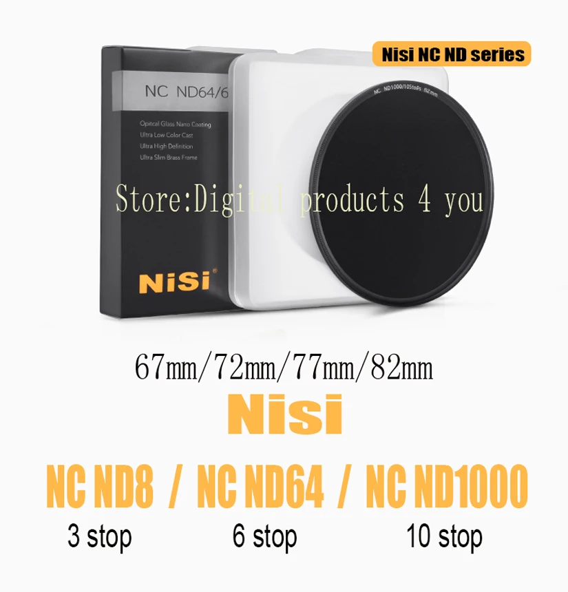 

NiSi NC ND1000 10 stop / NC ND64 6 stop / NC ND8 3 stop ultra-thin in gray Neutral Density filter for Digital SLR Camera
