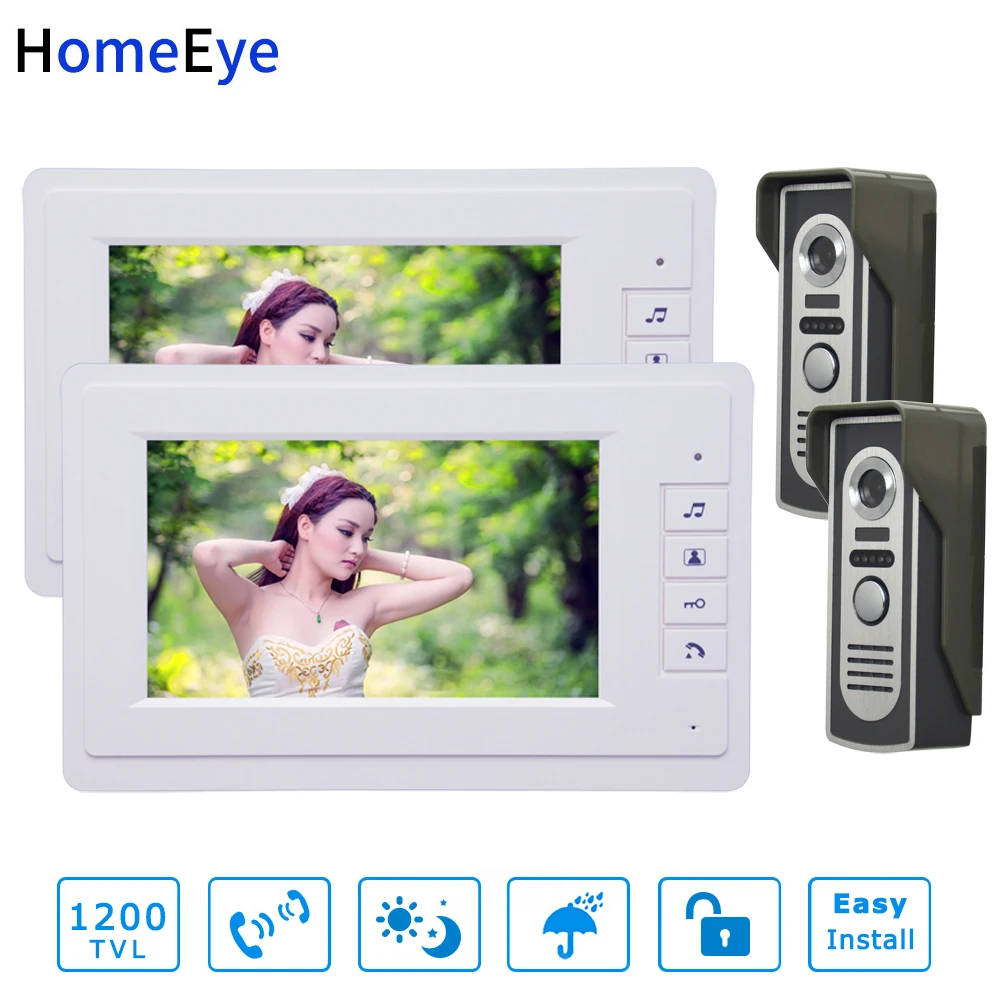 7'' Video Door Phone Video Intercom System White Color Monitor + 1200TVL Waterproof Outdoor Call Button 2V2 Home Access Control 7'' Video Door Phone Video Intercom System White Color Monitor + 1200TVL Waterproof Outdoor Call Button 2V2 Home Access Control