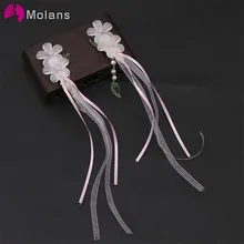 MOLANS 2 шт./компл. древние модные цветочные кисточки аксессуары для волос для девочек ткань с цветами и листьями жемчужные шелковые ленты заколки для волос