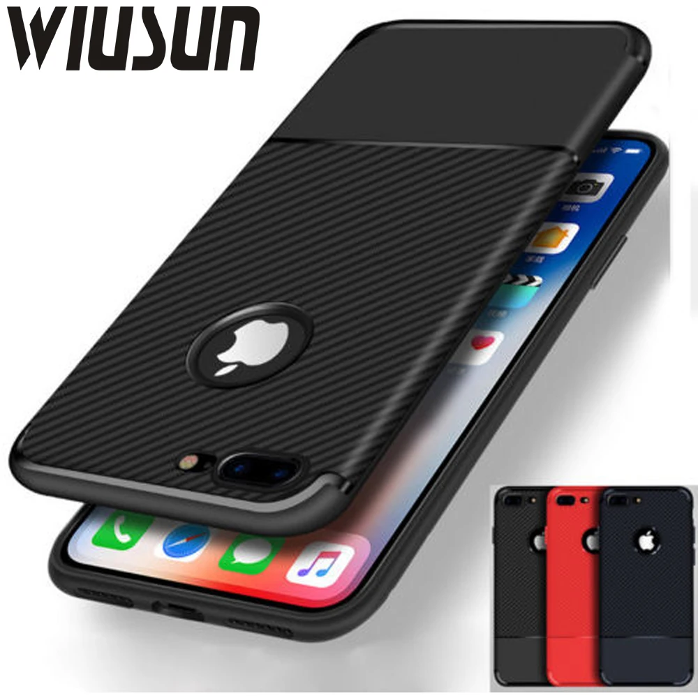 Wiusun чехол для iPhone X 8 7 6 6S плюс ультра тонкий углеродного волокна мягкие резиновые