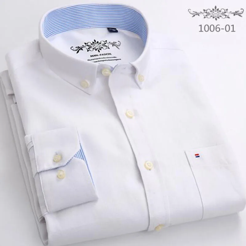 Рубашки Camisa с длинным рукавом, мужские рубашки с отложным воротником, однотонные рубашки из Оксфордского хлопка высокого качества