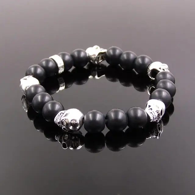 10mm Black Obsidian 925 Sterling Silver Skull Beads Bracelets 10mm Black Obsidian 925 Sterling Silver Skull Beads Bracelets European Bijoux Most Fashion Good