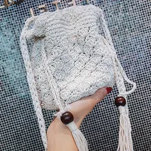 Модная сумка ручной работы из хлопка с кисточкой, льняная соломенная винтажная женская сумка для покупок, Пляжная тканая сумка