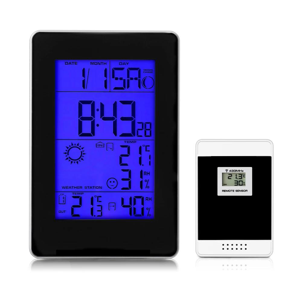 

PT0303H Wireless LCD Display Weather Station In/Outdoor LED Backlight Smart Calendar Clock with Temperature and Humidity Display