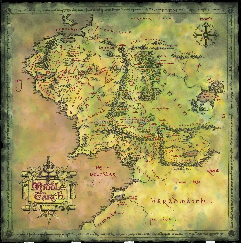 Free Shipping Hd Wallpaper Posters Middle Earth Map 24x24