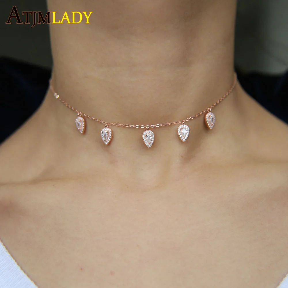

Rushed Collares Collier 2018 New Sparking Bling Micro Pave Cz Tear Drop Drip Tears Charms Pendant Necklace Lady Choker Jewelry