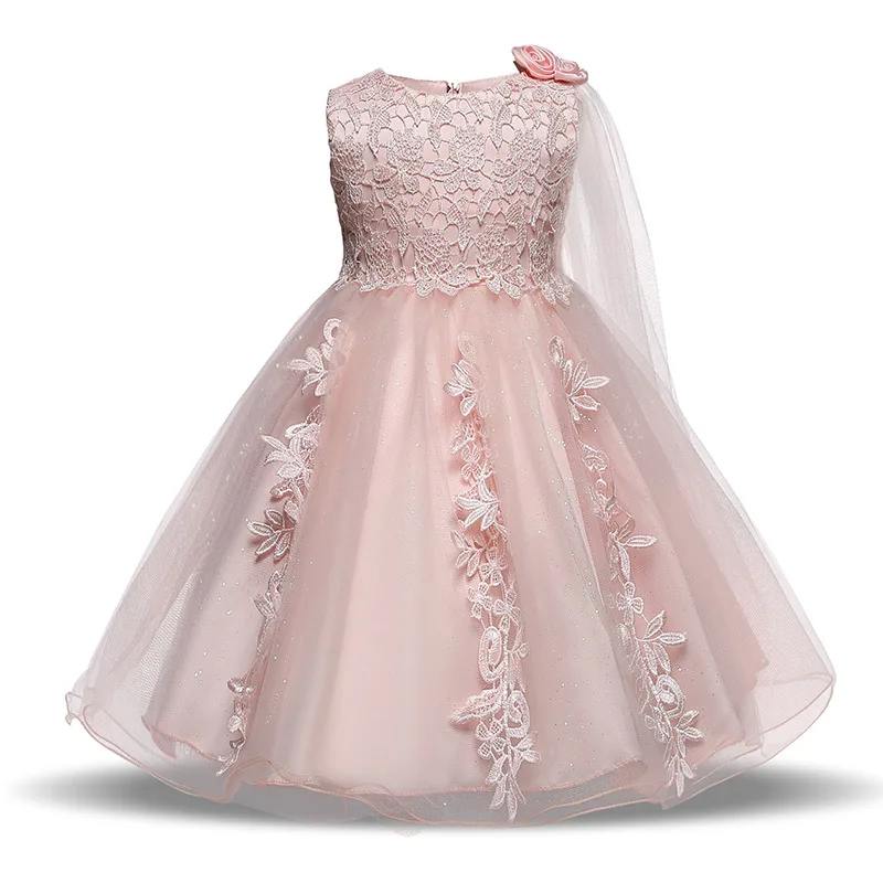 Платье для девочек на первый день рождения, детское платье, платье для девочек, платье на крестины для малышей, для детей ясельного возраста одежда для девочек Платье принцессы для маленьких - Цвет: Pink