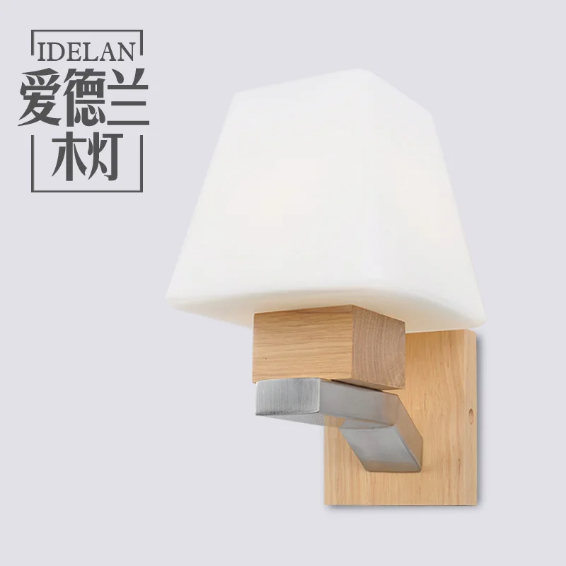 

Edelwood lamp] indoor wall lamp bedside lamp hotel bedroom wall Nordic simplified log double head wholesale
