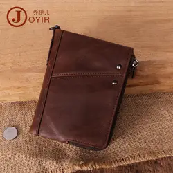 Joyir Винтаж для мужчин кошелек пояса из натуральной кожи короткие портмоне держатель для карт однотонная одежда на молнии бумажник для
