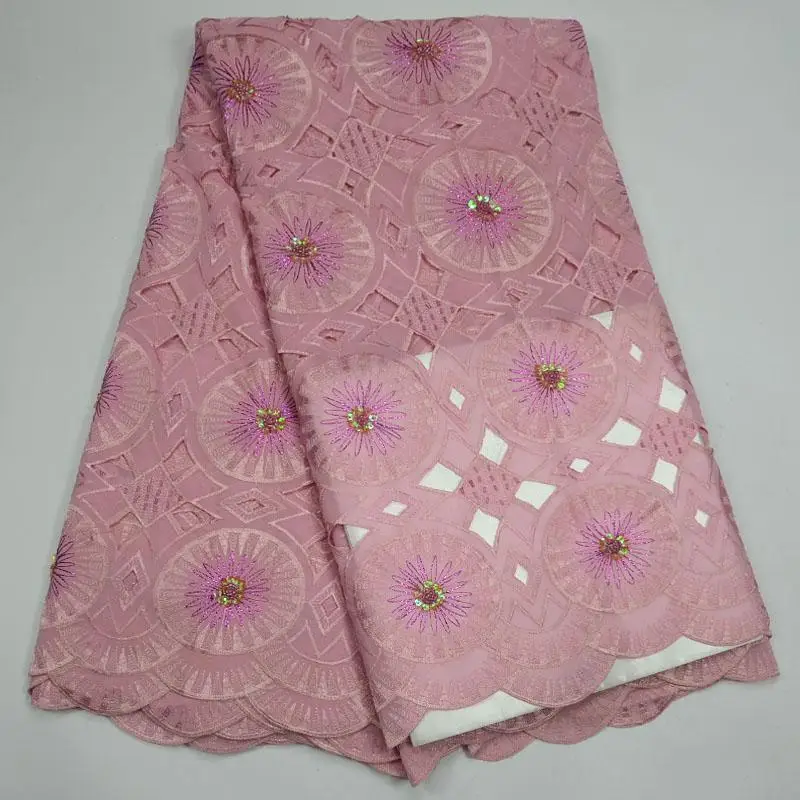 

Newest Pink African Cotton Swiss Voile Lace Fabric High Quality French Swiss Voile Lace In Switzerland For Party Dress PSA5-1
