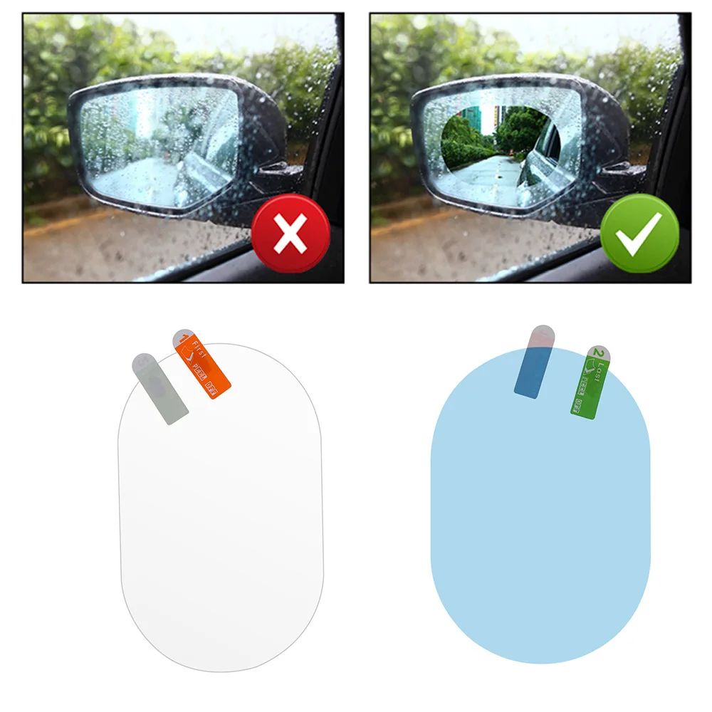 2 шт., автомобильная анти-водная туманная пленка, анти-туман, непромокаемое гидрофобное зеркало заднего вида, антибликовое стекло, голубое/прозрачное защитное стекло