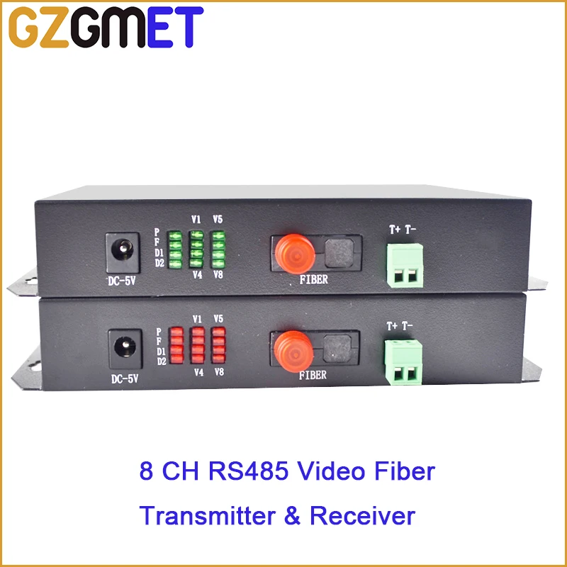 

GZGMET 1pair 8 Channel Video Data Fiber Optic Media Converter WITH Transmitter & Receiver RS485 FC Single Mode PORTS