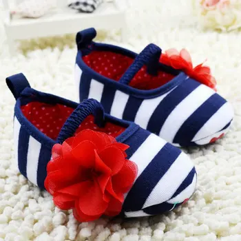 

Infant Toddler Shoes Stripe Flower Shoes Soft Sole Kid Girls Baby Shoes Prewalker