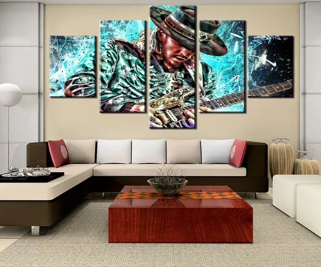 HD Printed 5 Pieces Guitar master Stevie Ray Vaughan Painting Canvas