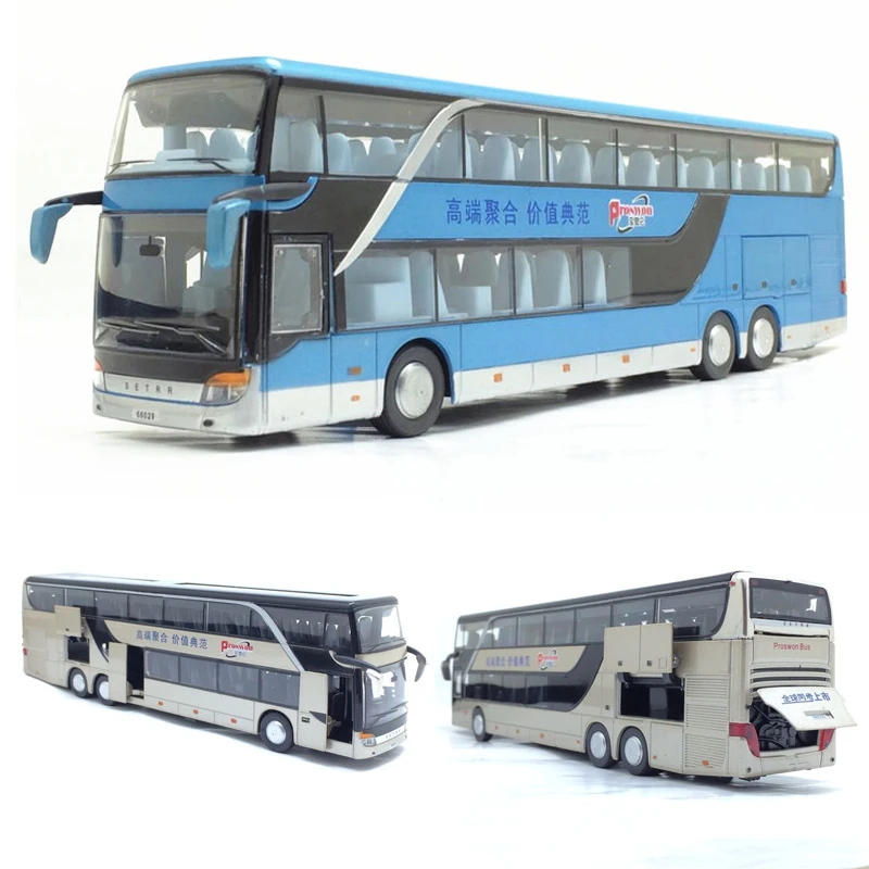  Hot Sale High quality 1:32 alloy pull back bus modelhigh imitation Double sightseeing busflash toy 