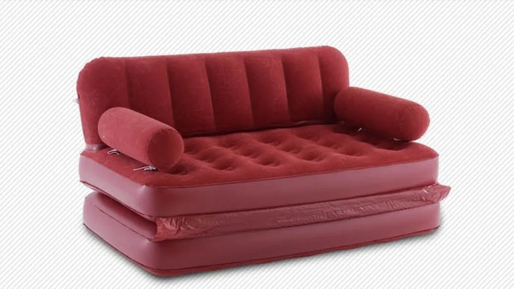 5 in 1 inflatable sofa bed flocking double folding double inflated lounge chair red large relax lounge