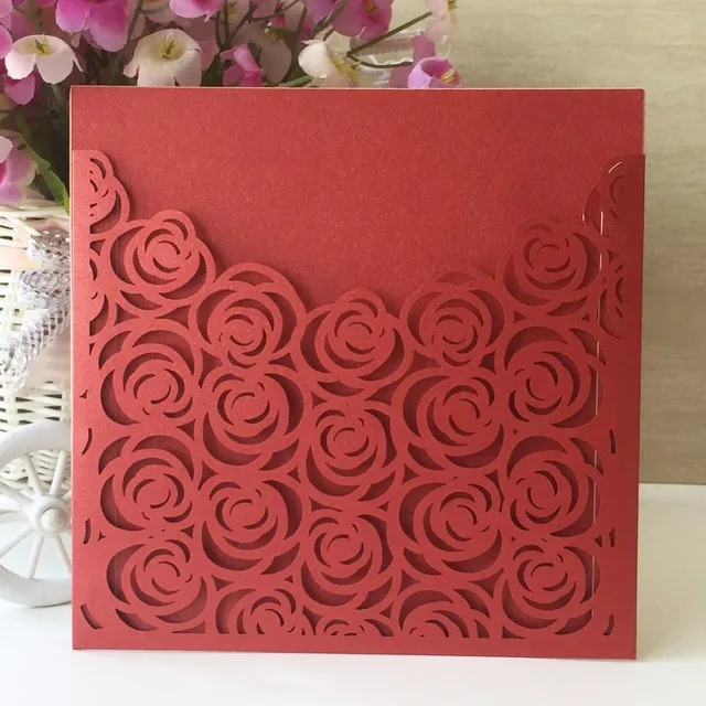 high quality 50pcs lot square hollow rose wedding invitation cards