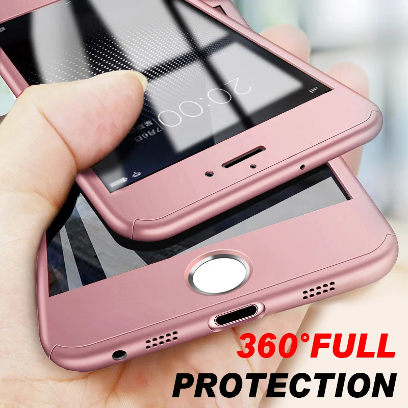 Роскошный 360 Защитный чехол для телефона iPhone 7 6 6S 8 Plus из закаленного стекла с