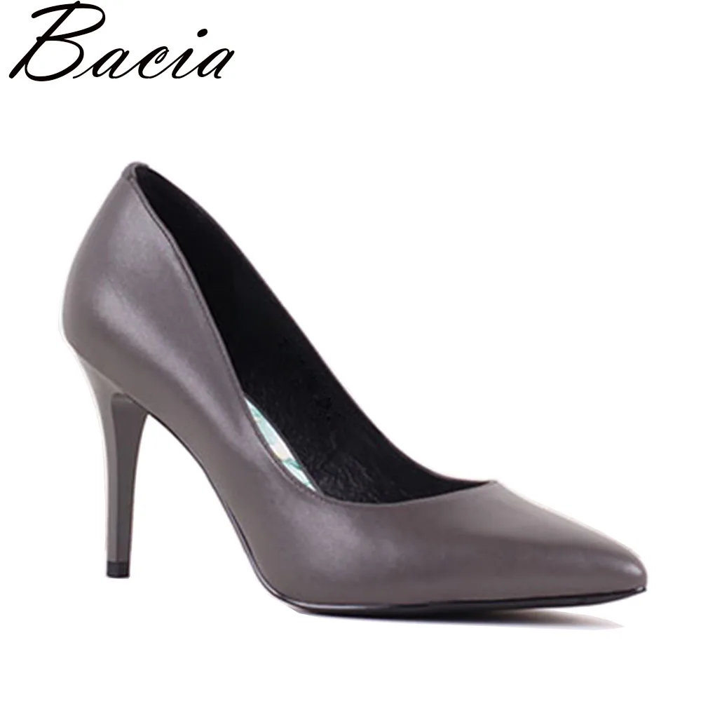 

Bacia New Thin & High Heel Pumps Sheepskin Office Ladies Pointed Toe Pumps Women Genuine Leather Shoes Plus Size 35-41 SB035