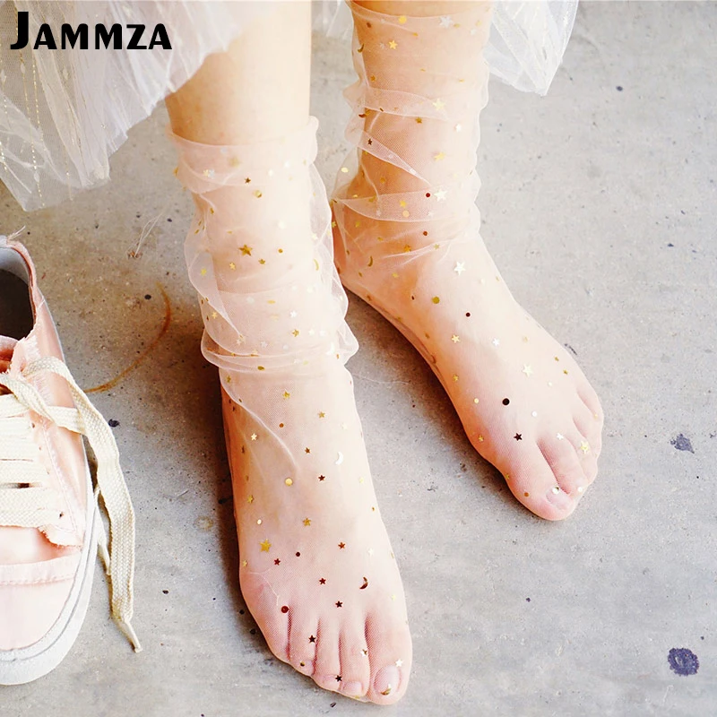 

New Summer Short Socks for Women Sexy Shining Star Transparent Korea Ins Hot Fashion Wild Mori Girl Style Pile of Socks Casual