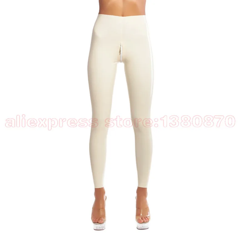 Белые сексуальные латексные леггинсы Длинные обтягивающие брюки экзотические брюки с молния в промежности S-LTW066 - Цвет: white