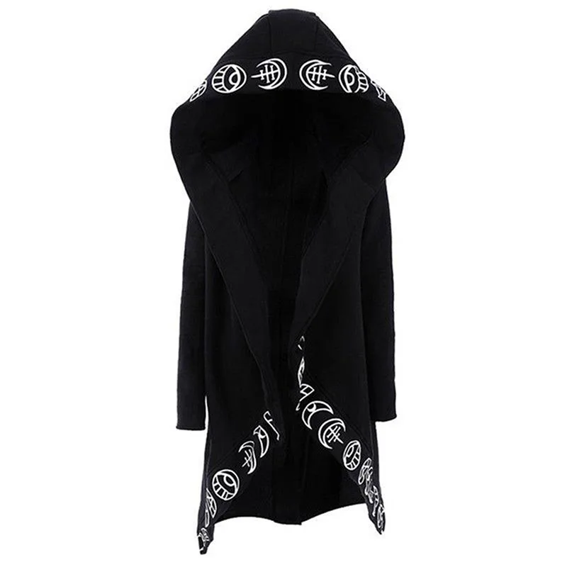 Женская куртка волшебник костюм пальто женские с капюшоном ведьмы Топы S~ 5XL длинный рукав черный косплей Панк Мода Стильный