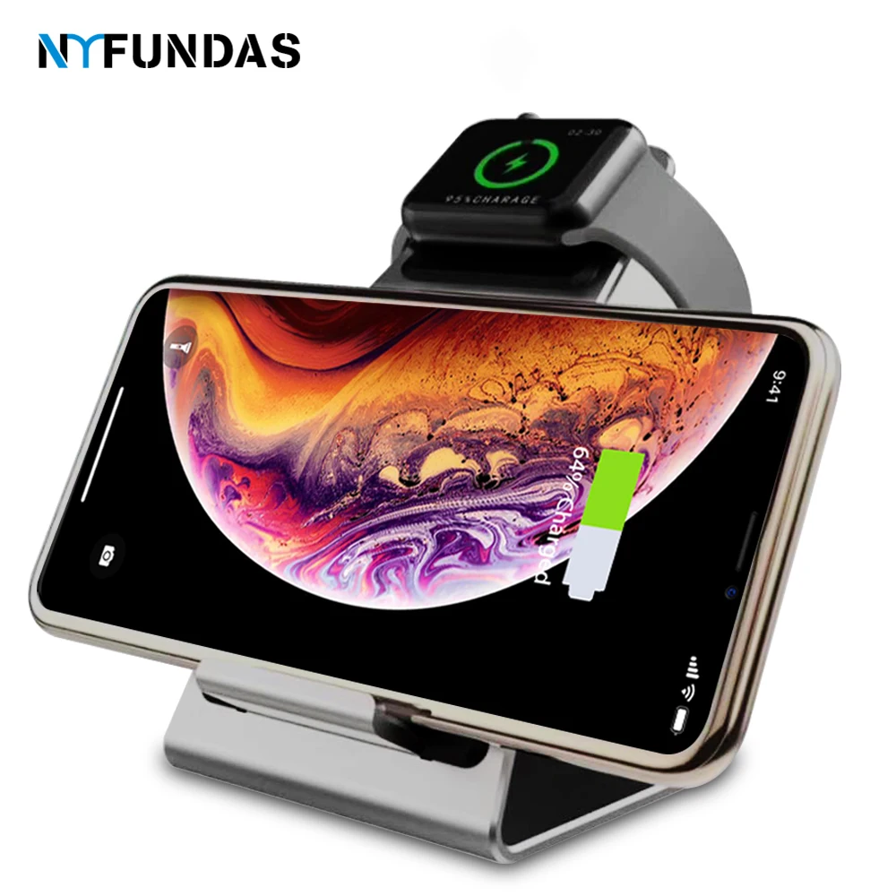 NYFundas алюминиевый сплав беспроводной зарядное устройство держатель Подставка для Apple watch серии 2 3 4 iphone XS MAX XR X 8 plus iwatch док-станция