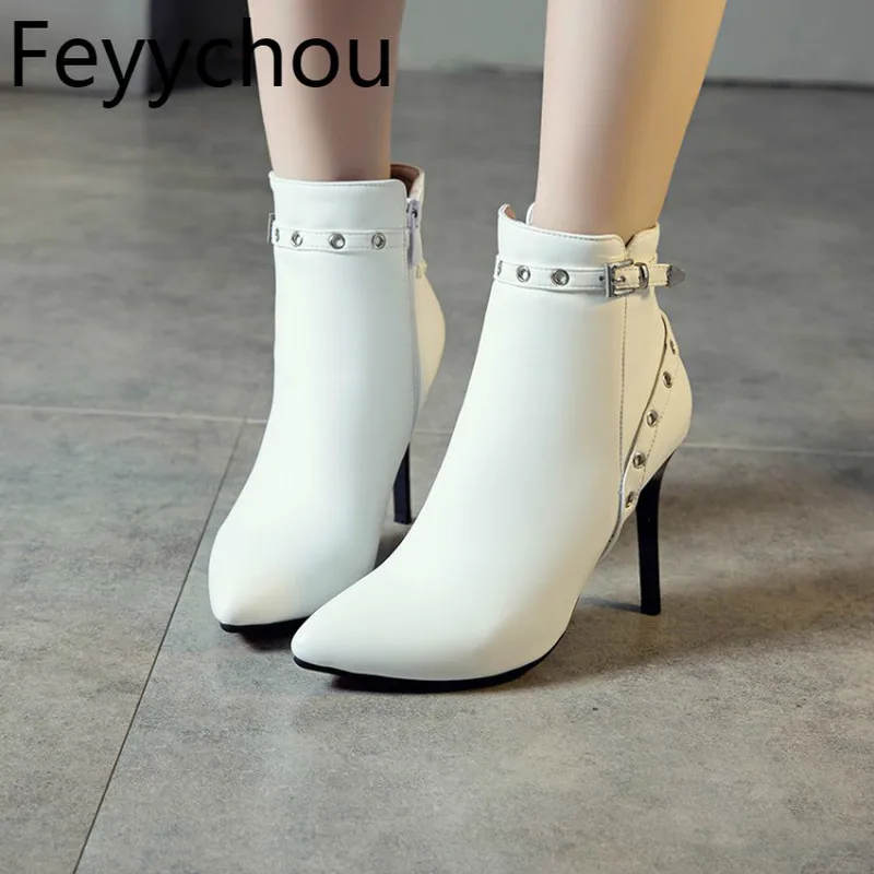 

Women's Boots Autumn Winter Super High Heel Pu Pointed Toe Ankle Zip Thin Heels Chelsea Shoes 2019 Sexy New Fashion Casual Red