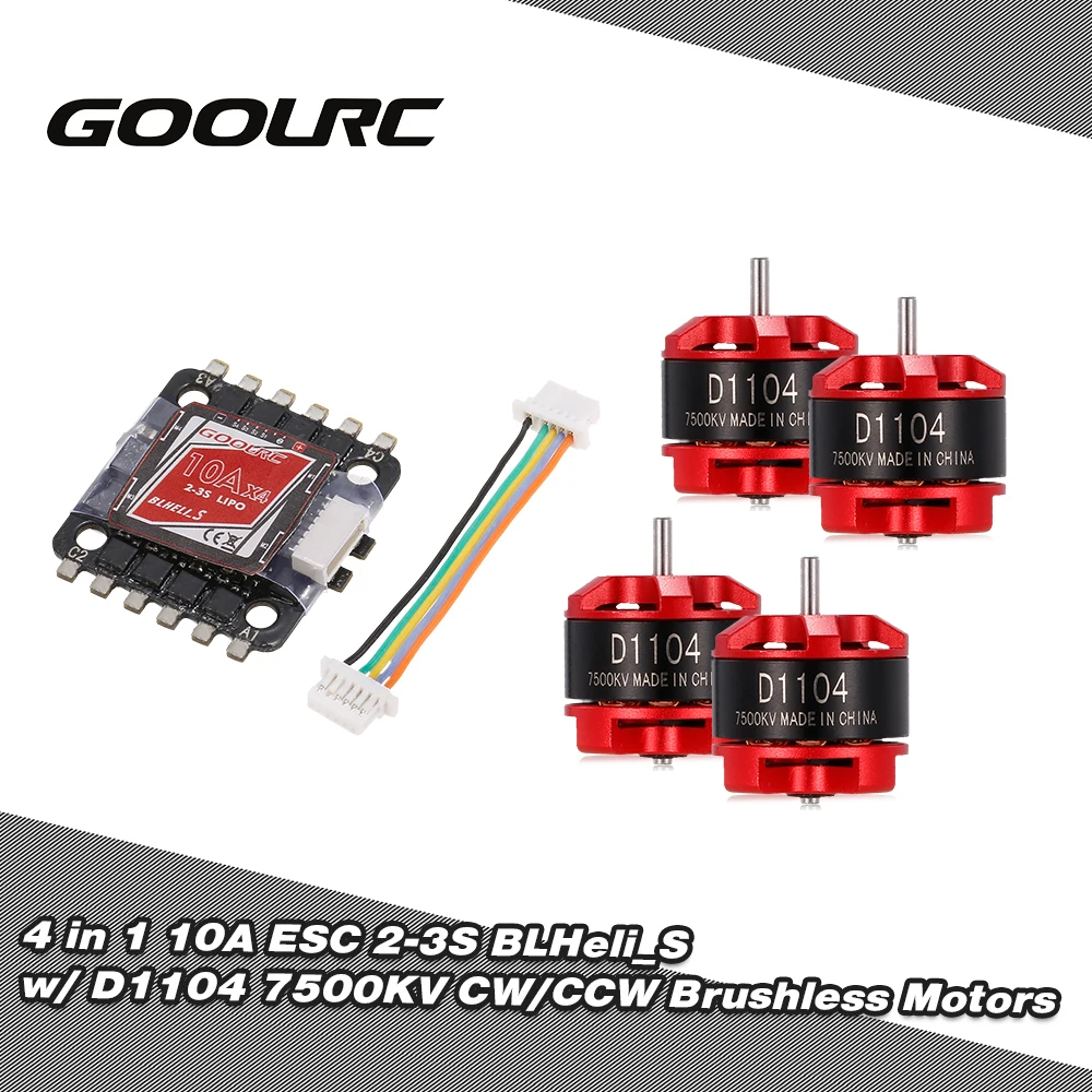 GoolRC 4 in 1 10A ESC BLHeli_S BEC Oneshot 125 Multishot and D1104 7500KV Brushless Motor Kit for Racing Drone Quadcopter