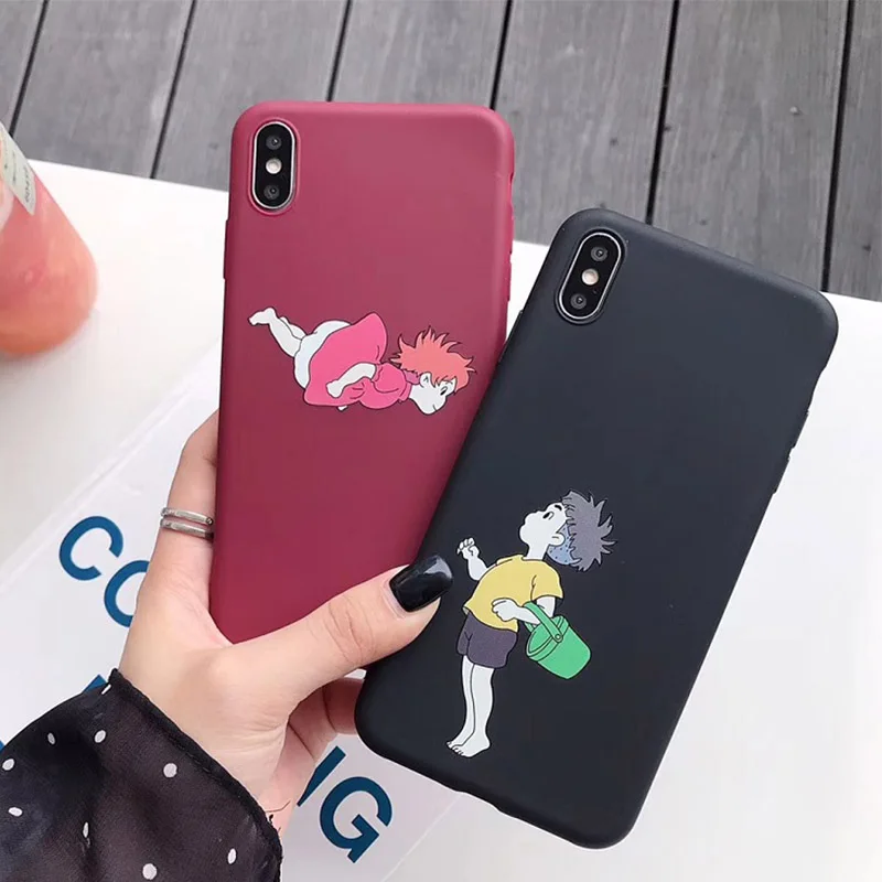 

Japan Anime Ponyo on The Cliff Cute Couple Phone Case for IPhone XS MAX XR X 7 8 6 Plus Ponyo and Sosuke Lisa Soft matte Funda
