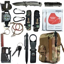 16 in 1 Outdoor survival kit Set Camping Travel Multifunction First aid SOS EDC Emergency Supplies Tactical for Wilderness tool wilderness first aid equipment case